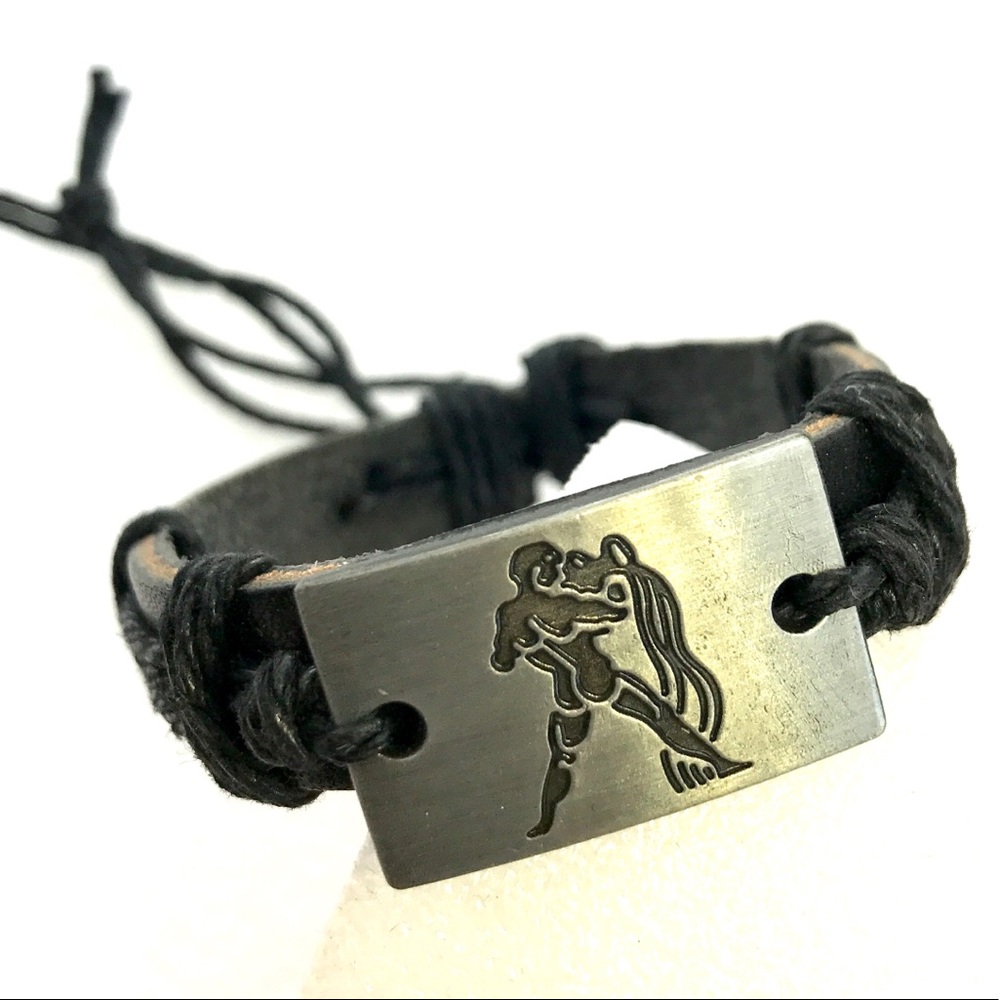 Leather bracelet Aquarius Zodiac charm